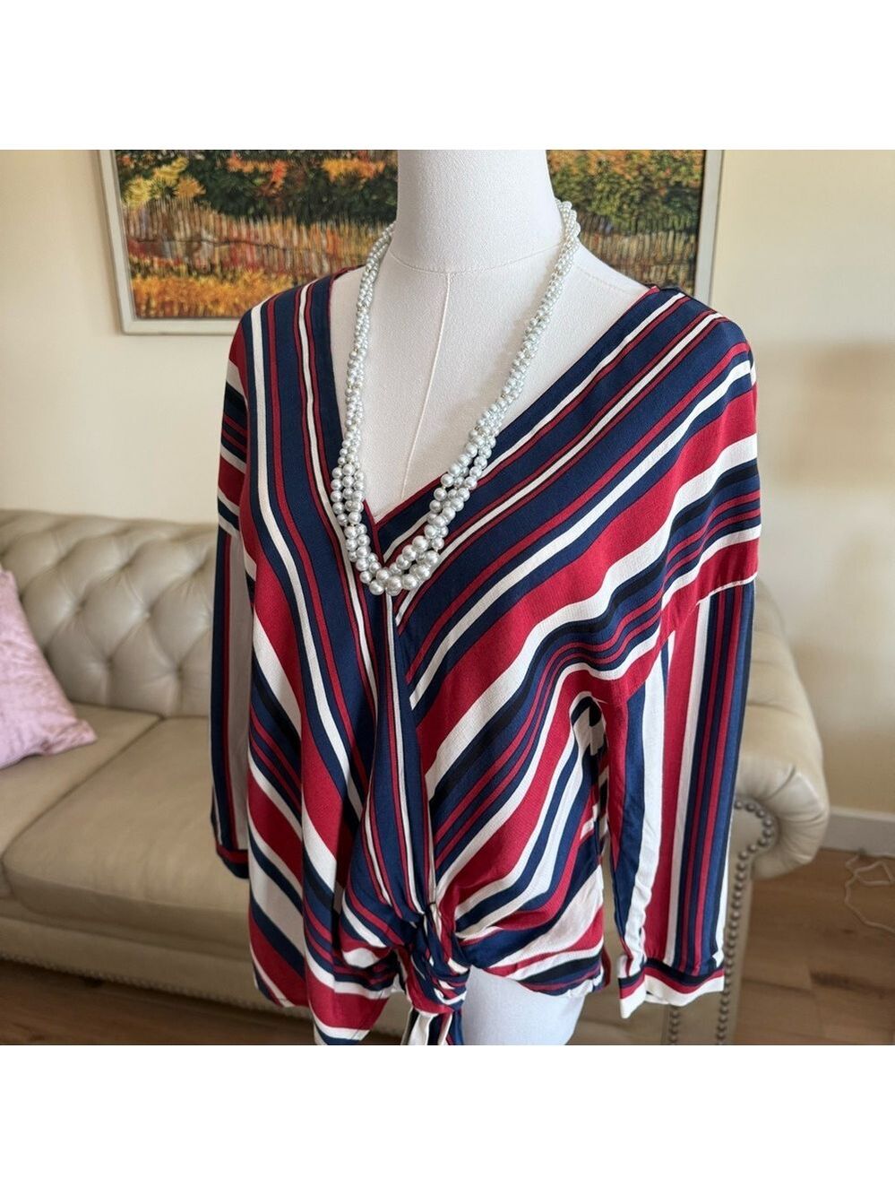 ZARA Striped V-Neck Top - Picture 8 of 13